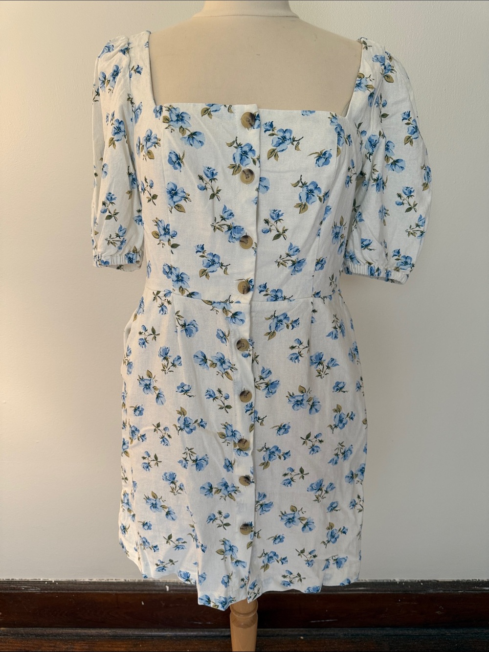 Old Navy White Mini Dress with Blue Floral Print